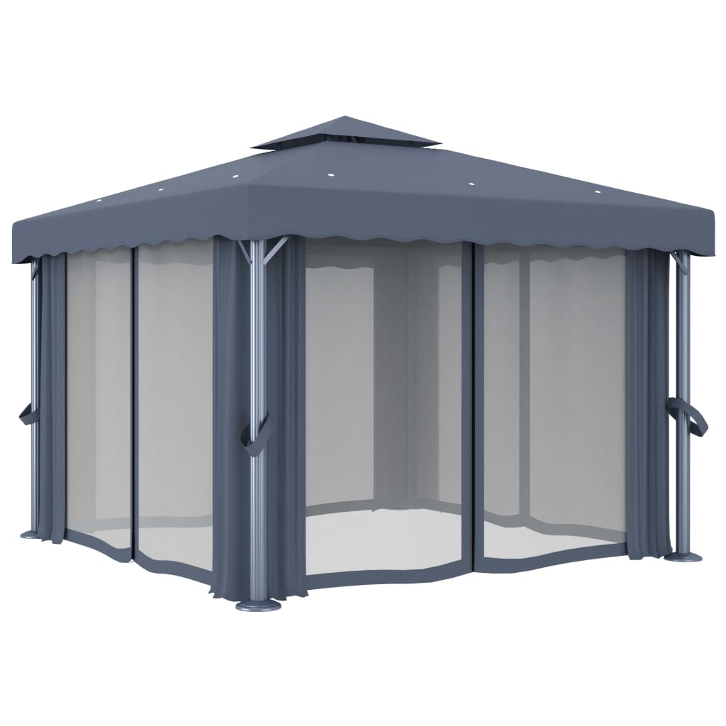 Pavillon mit Vorhang 3x3 m Anthrazit Aluminium