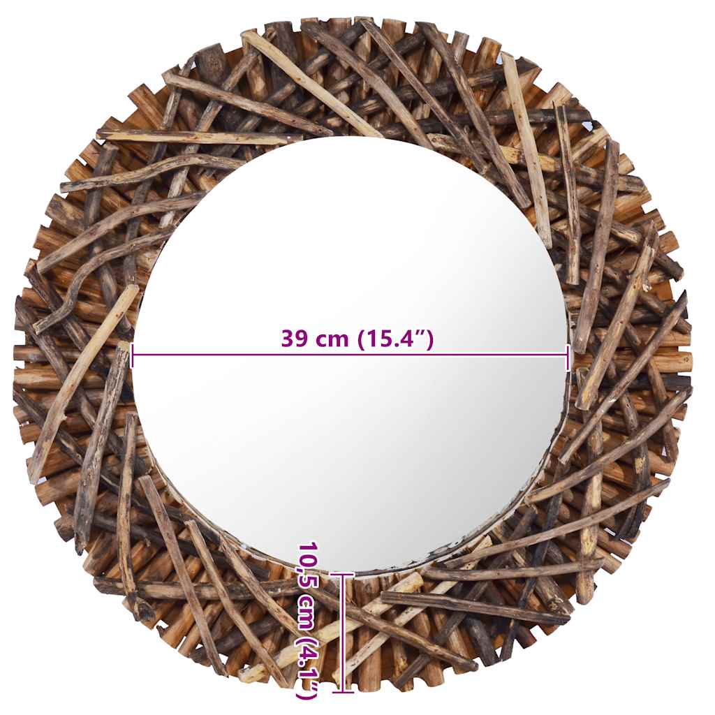 Wandspiegel 60 cm Teak Rund