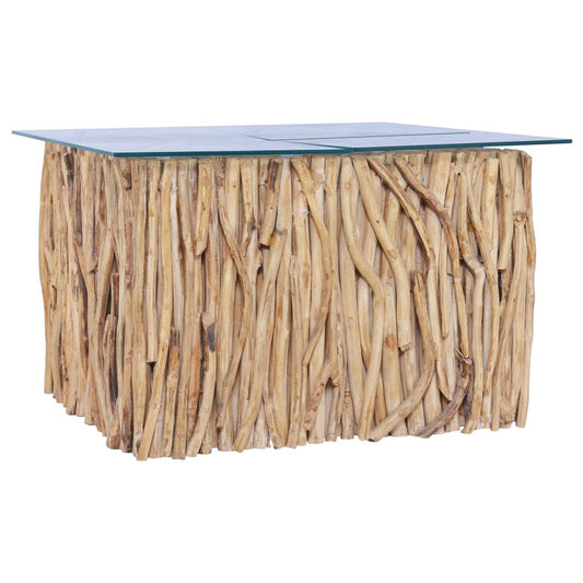 Table basse avec plateau en verre 66x66x40 cm en bois de teck massif