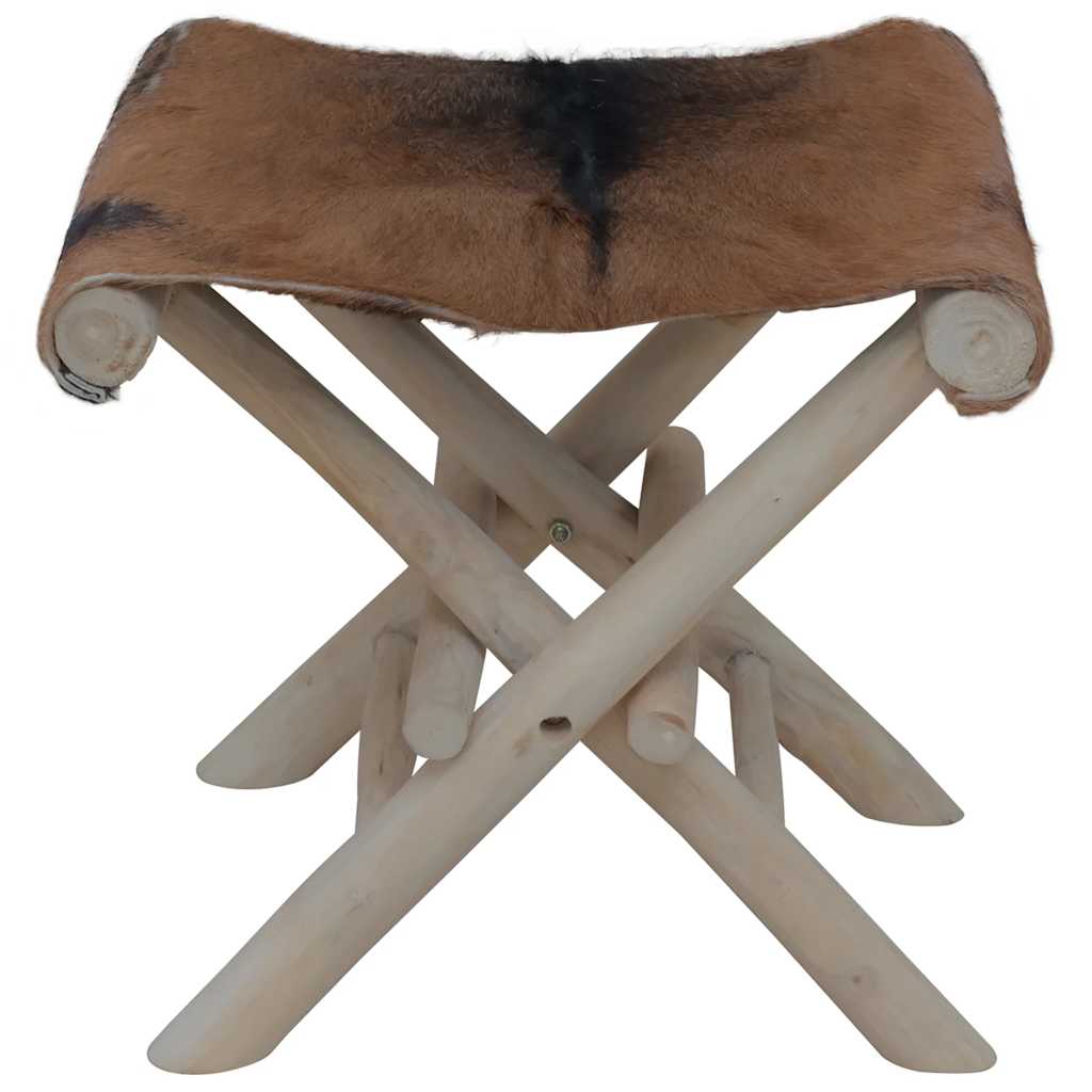 Klapphocker Ziegenleder und Massivholz Teak
