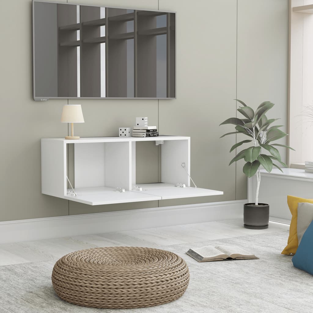 Meuble TV blanc 80x30x30 cm en matériau à base de bois