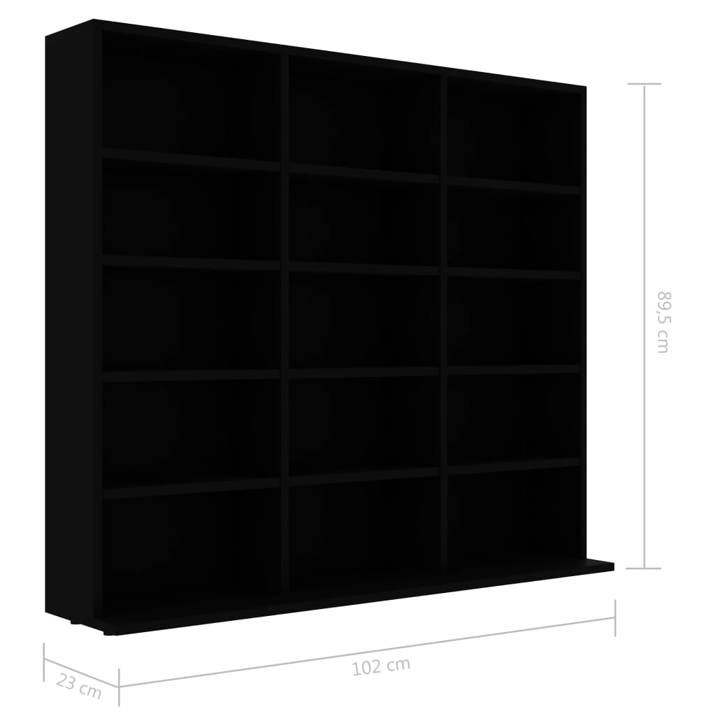 Étagère à CD noire 100x23x89,5 cm en matériau à base de bois