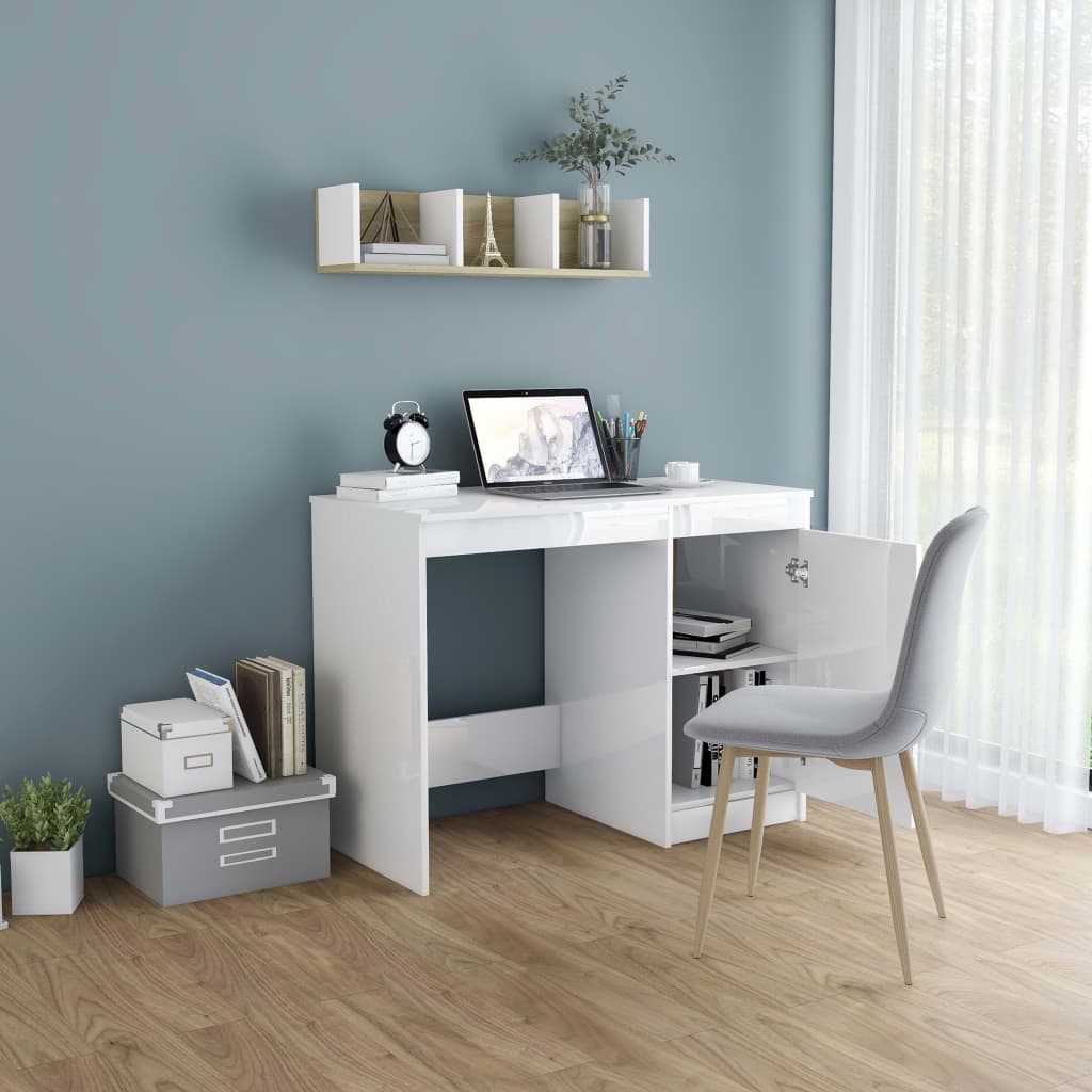 Bureau blanc brillant 100x50x76 cm en bois