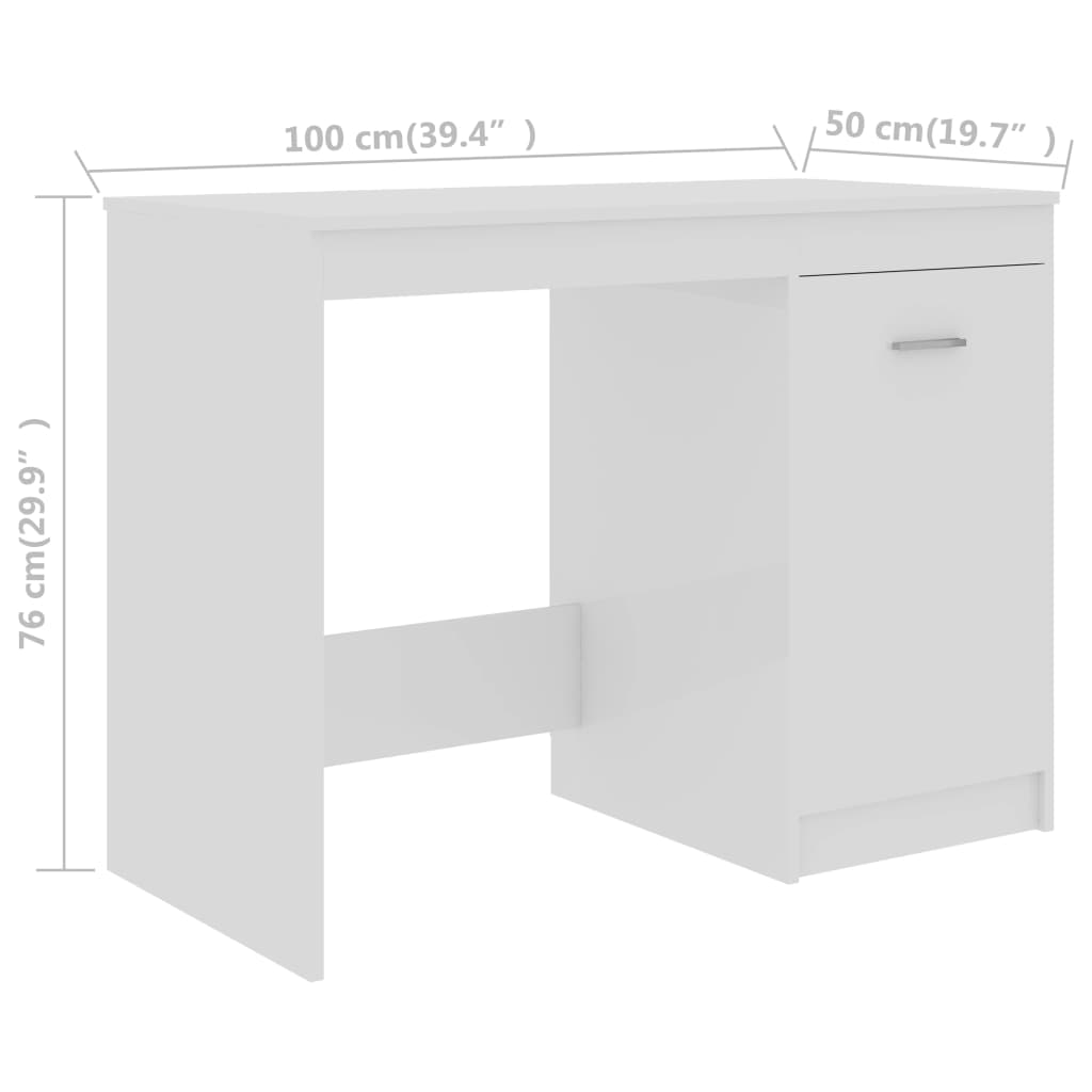 Bureau blanc brillant 100x50x76 cm en bois