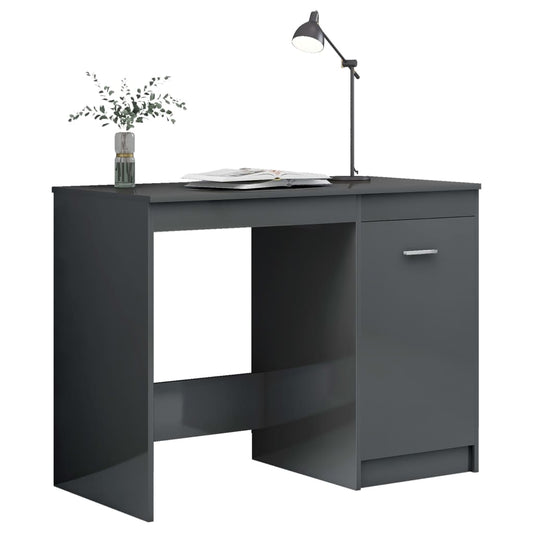 Bureau gris brillant 100x50x76 cm en matériau à base de bois