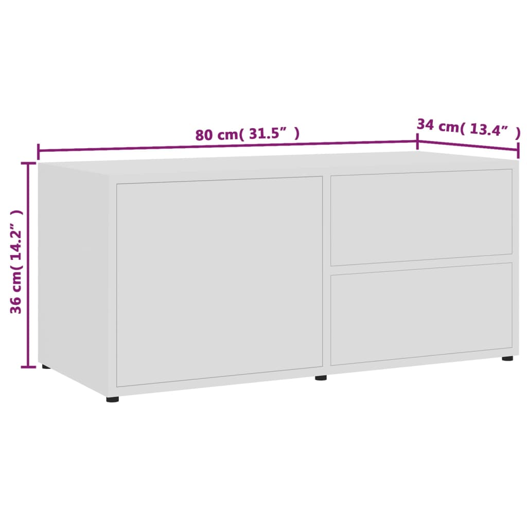 Meuble TV blanc 80x34x36 cm en bois