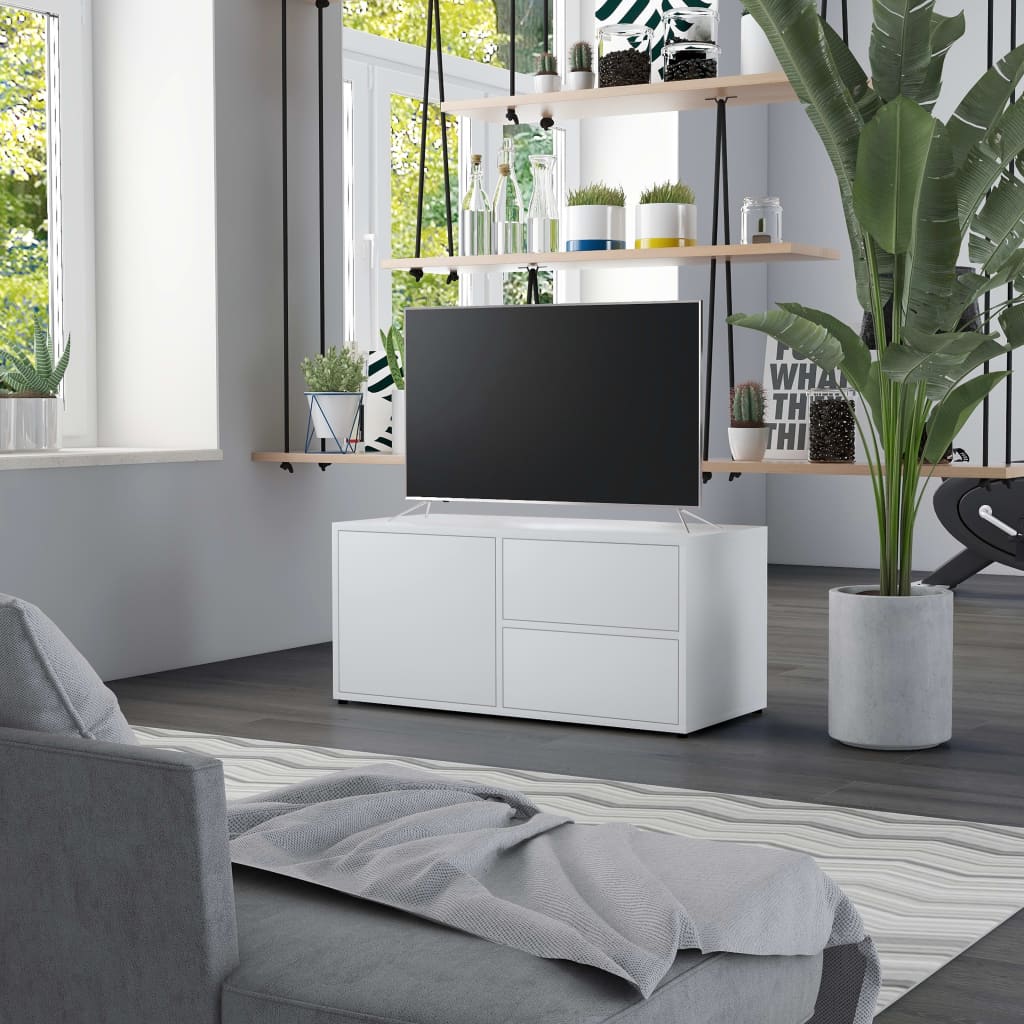 Meuble TV blanc 80x34x36 cm en bois