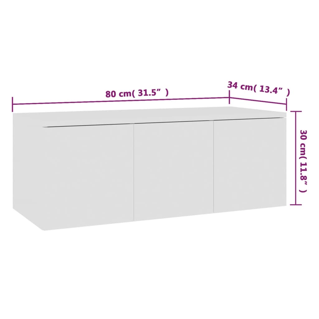 Meuble TV blanc 80x34x30 cm en bois