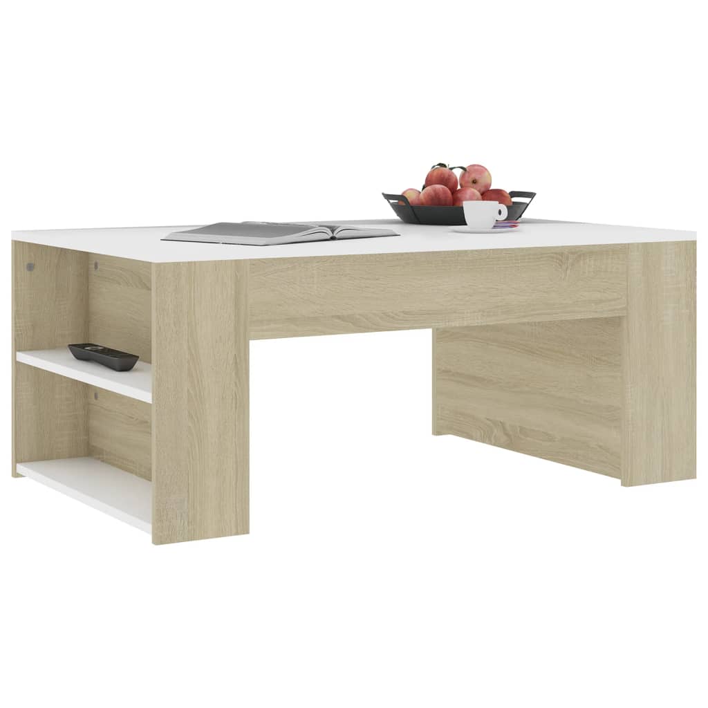 Couchtisch Weiß und Sonoma-Eiche 100x60x42 cm Holzwerkstoff