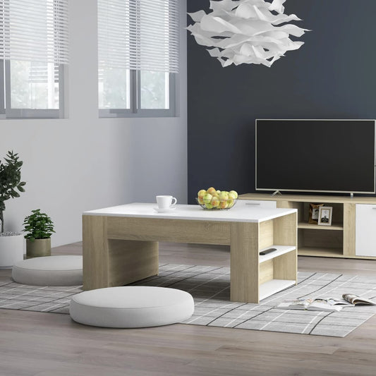 Couchtisch Weiß und Sonoma-Eiche 100x60x42 cm Holzwerkstoff