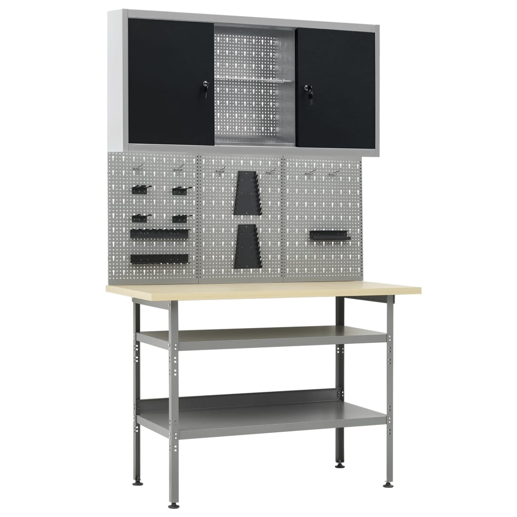Établi avec 3 parois porte-outils et 1 armoire murale