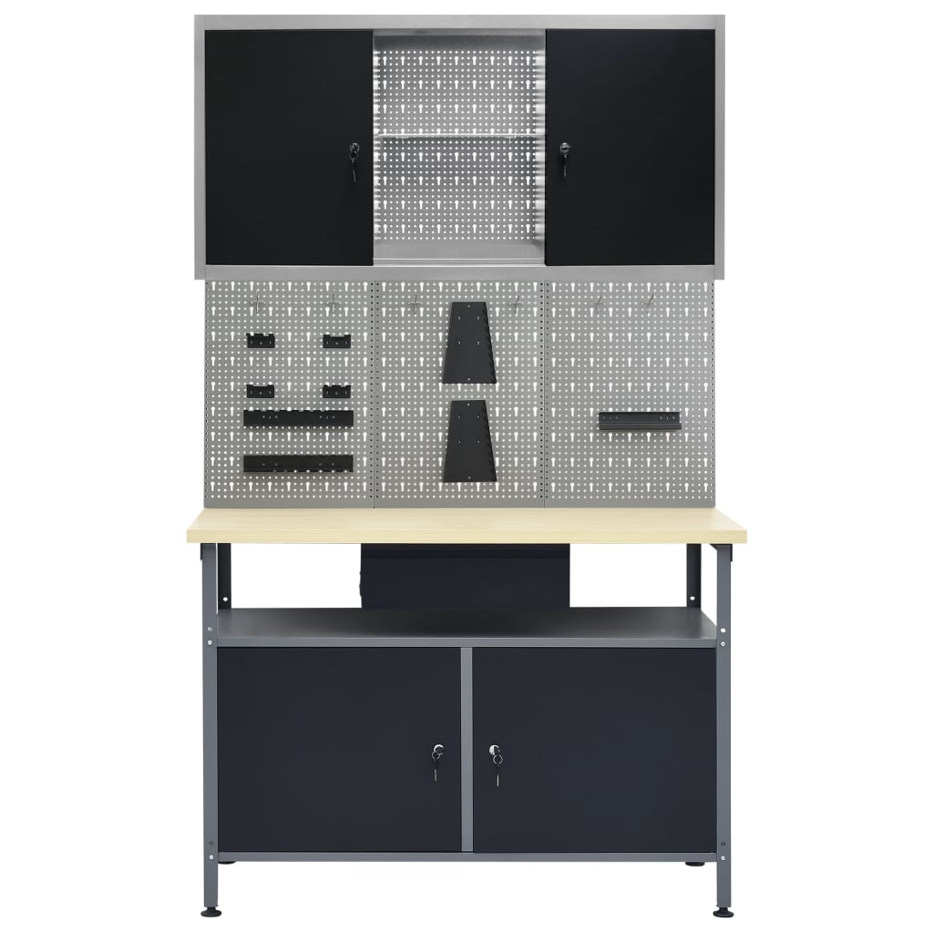 Établi avec 3 parois porte-outils et 1 armoire murale