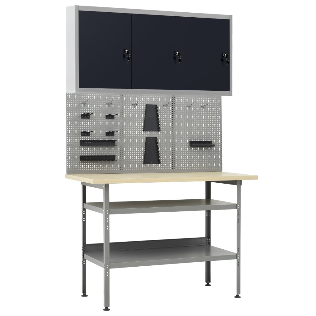 Établi avec 3 parois porte-outils et 1 armoire murale