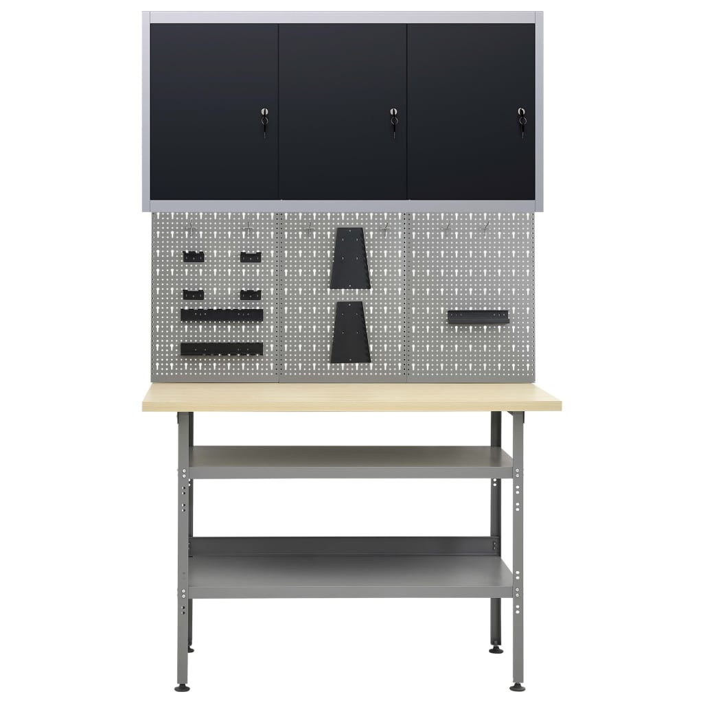 Établi avec 3 parois porte-outils et 1 armoire murale