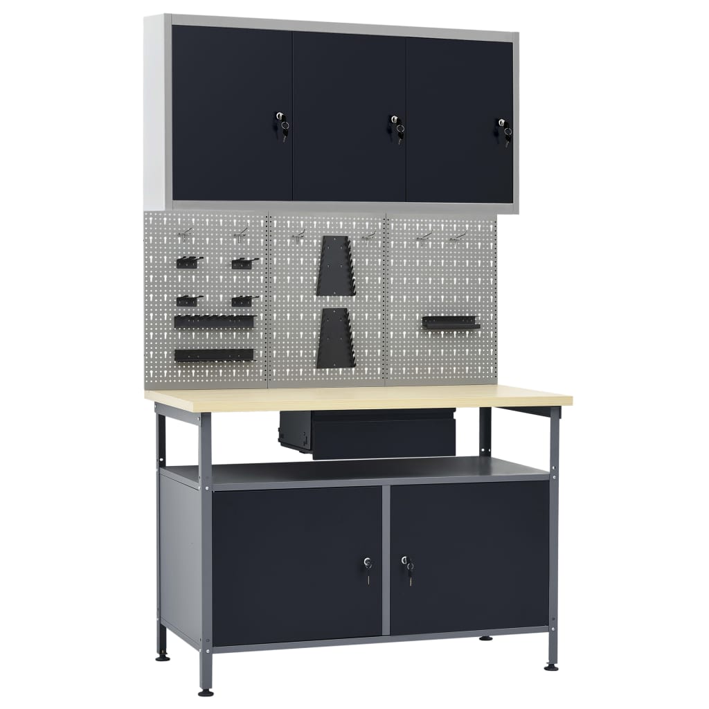 Établi avec 3 parois porte-outils et 1 armoire murale