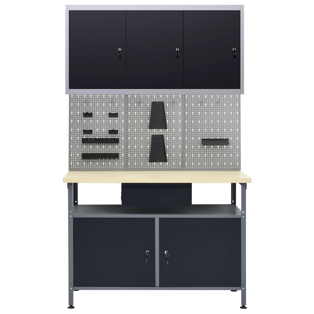 Établi avec 3 parois porte-outils et 1 armoire murale