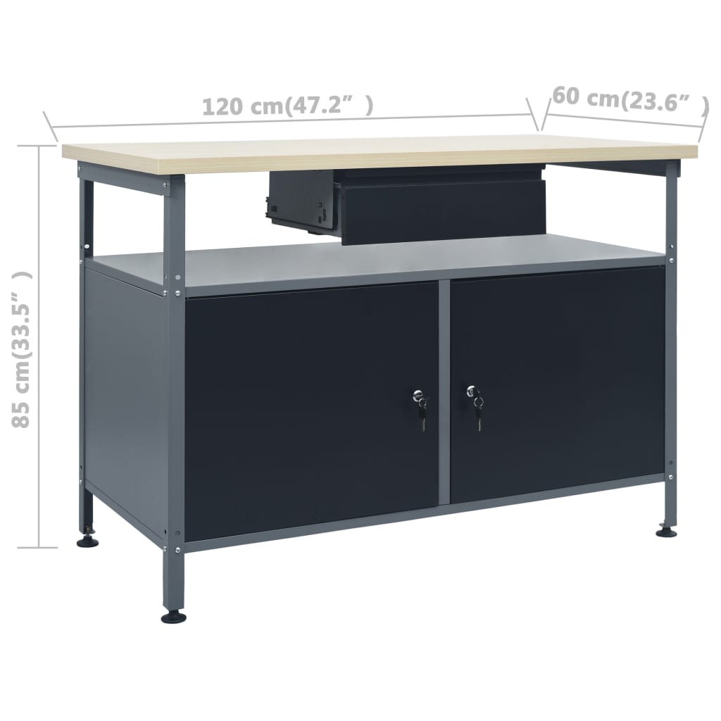 Établi avec 3 parois porte-outils et 1 armoire murale