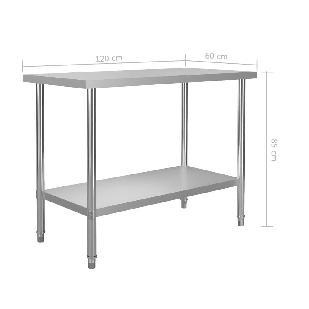 Küchen-Arbeitstisch mit Aufsatzboard 120×60×120 cm Edelstahl