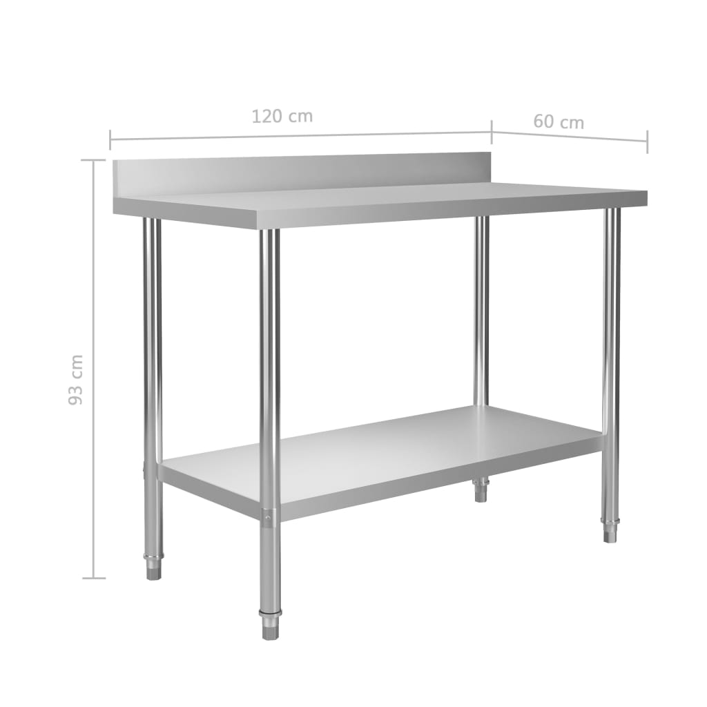 Küchen-Arbeitstisch mit Aufsatzboard 120×60×120 cm Edelstahl