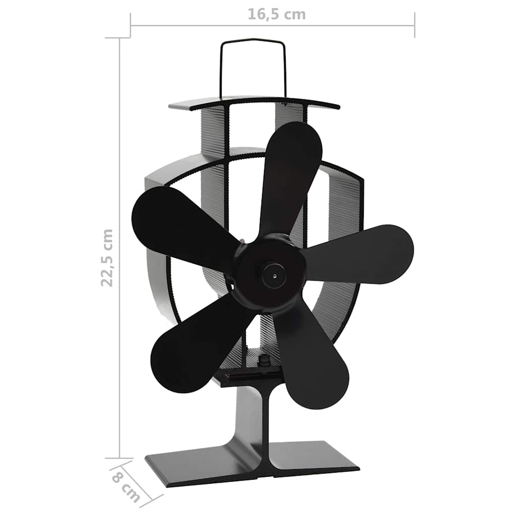 Ofenventilator Wärmebetrieben 5 Blätter Schwarz