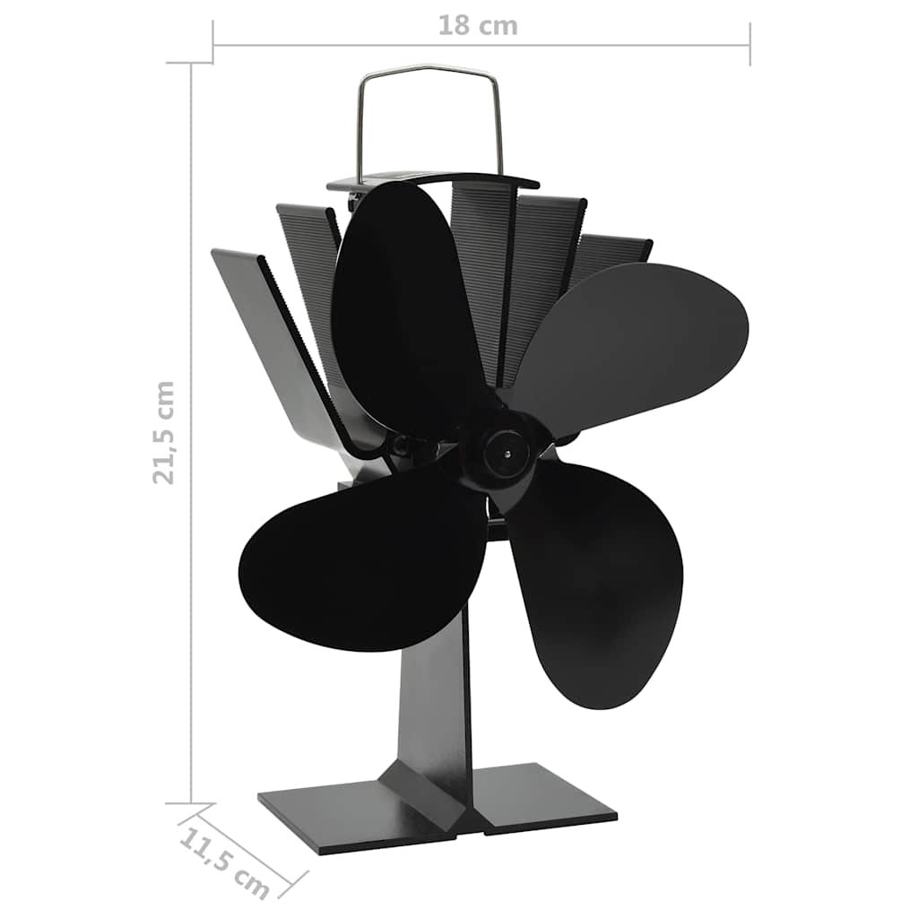 Ofenventilator Wärmebetrieben 4 Blätter Schwarz