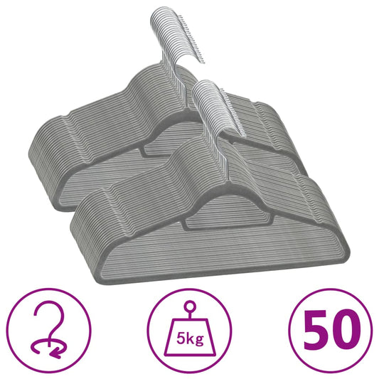 Lot de 50 cintres antidérapants en velours gris
