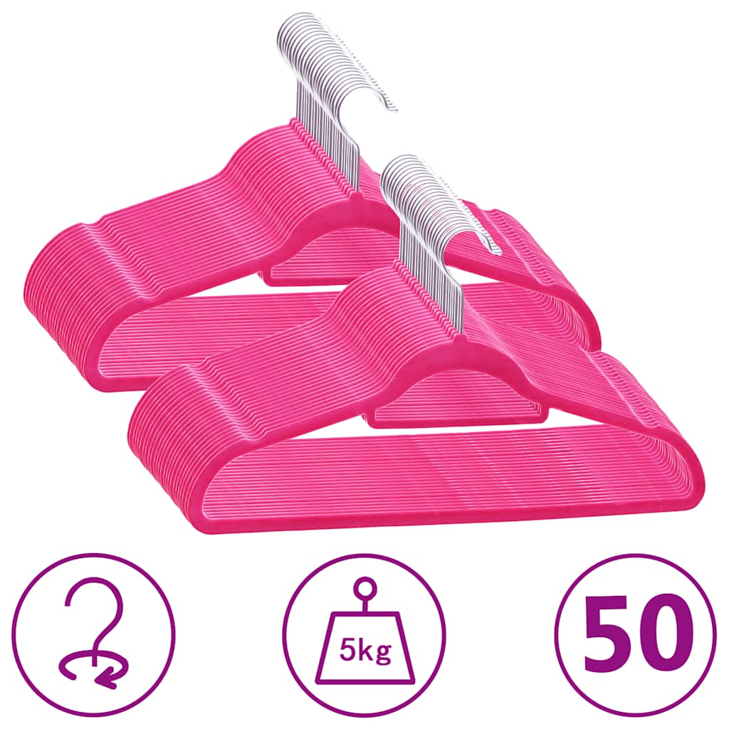 50 Stk. Kleiderbügel-Set Anti-Rutsch Rosa Samt