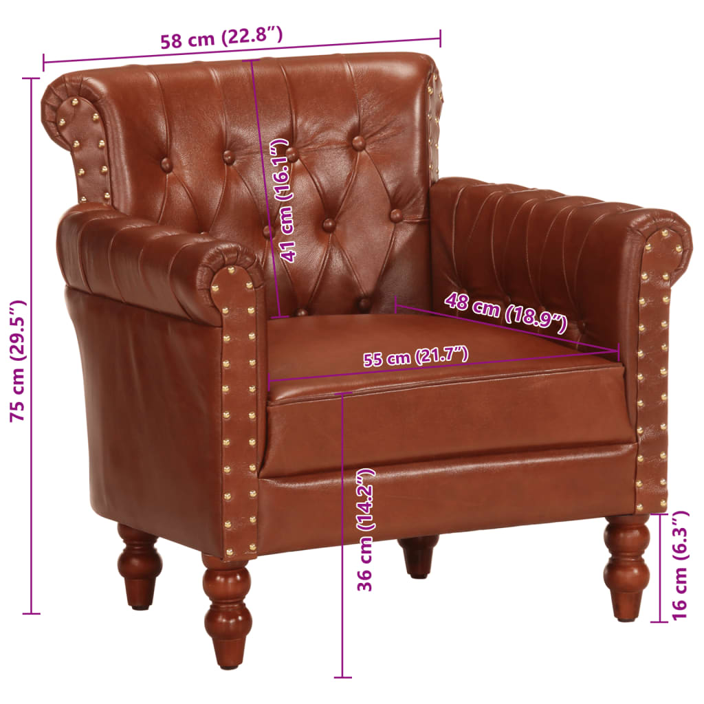 Fauteuil en cuir de chèvre véritable marron