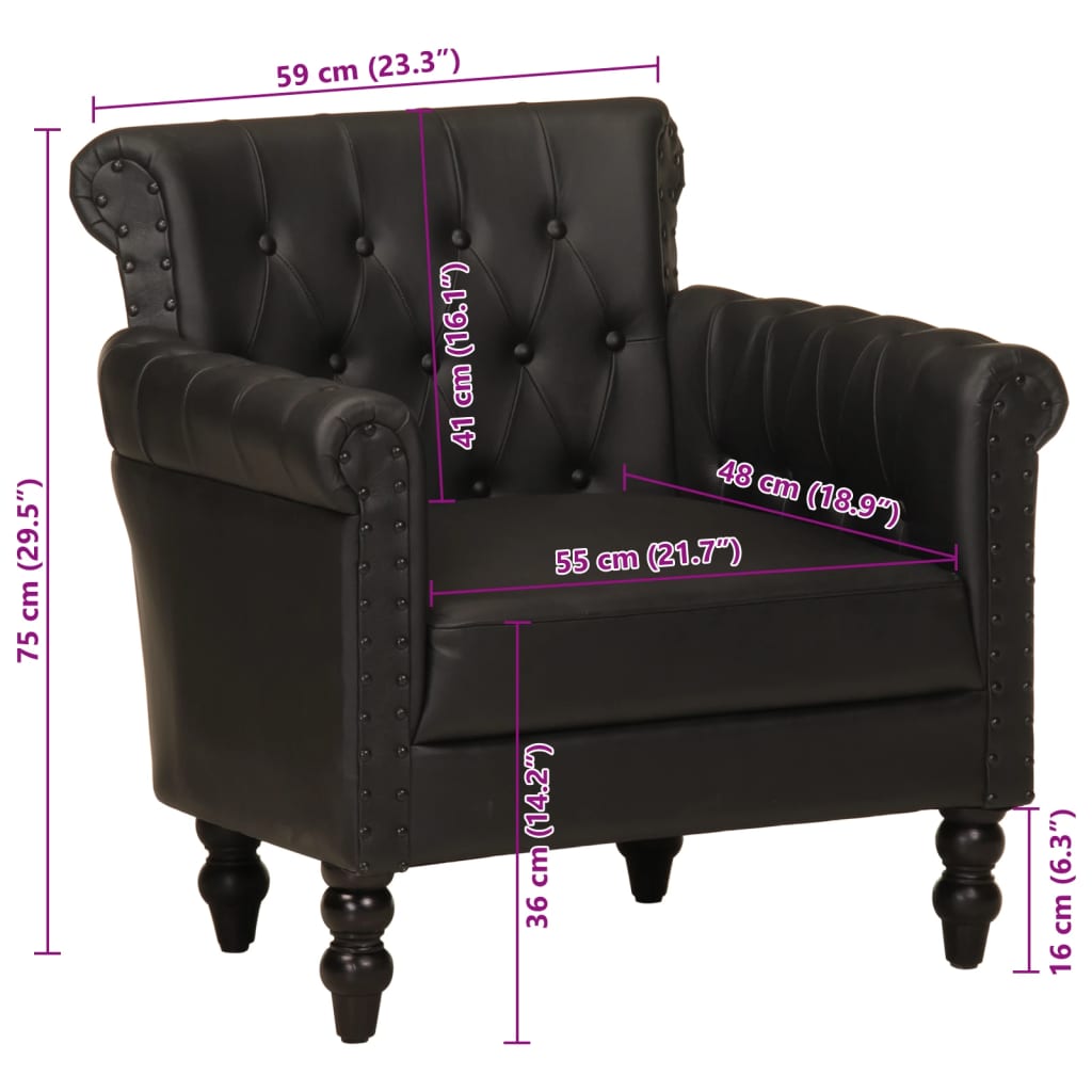 Fauteuil en cuir de chèvre véritable noir