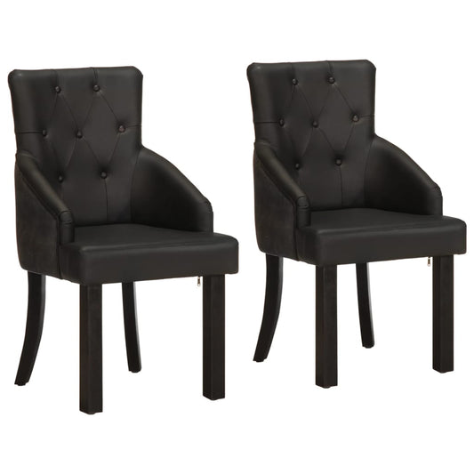 Dining Chairs 2 pcs. Black Genuine Goat Leather