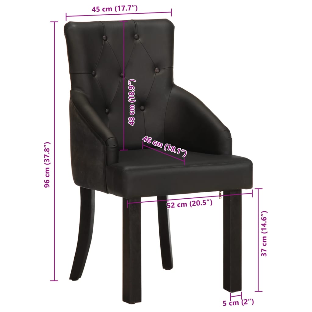 Dining Chairs 2 pcs. Black Genuine Goat Leather