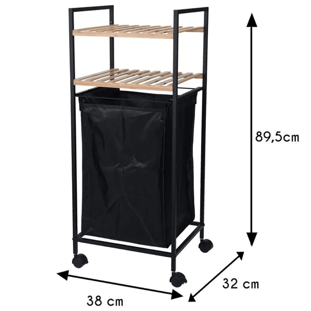 Regal mit 2 Böden und Wäschekorb Bambus 89,5 cm