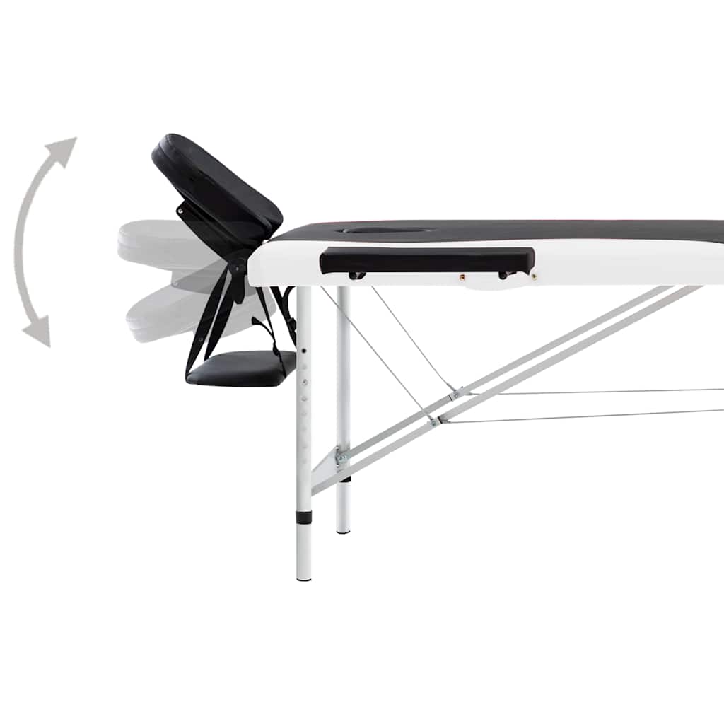 Massageliege Klappbar 2-Zonen Aluminiumgestell Schwarz und Weiß