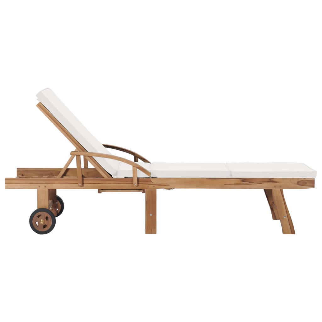 Sun loungers with cushions 2 pcs. Solid teak wood cream