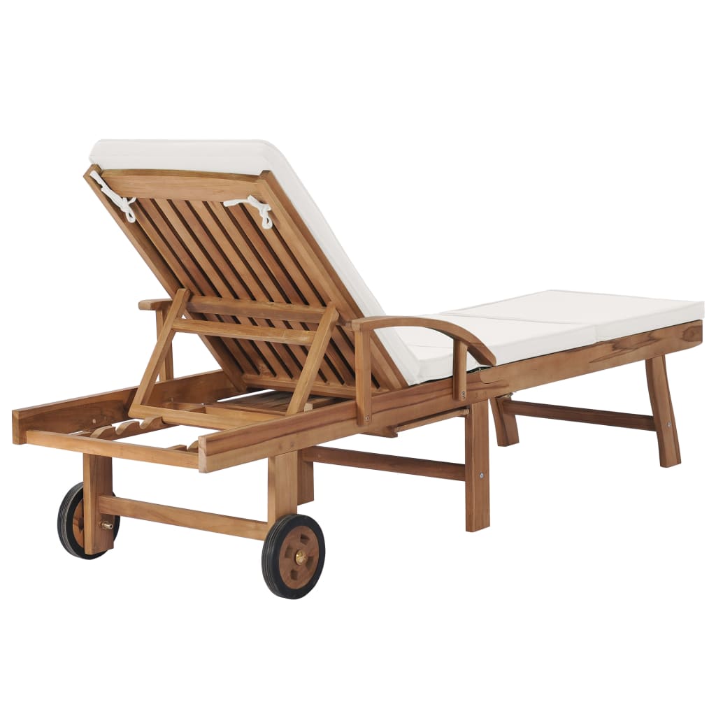 Sun loungers with cushions 2 pcs. Solid teak wood cream