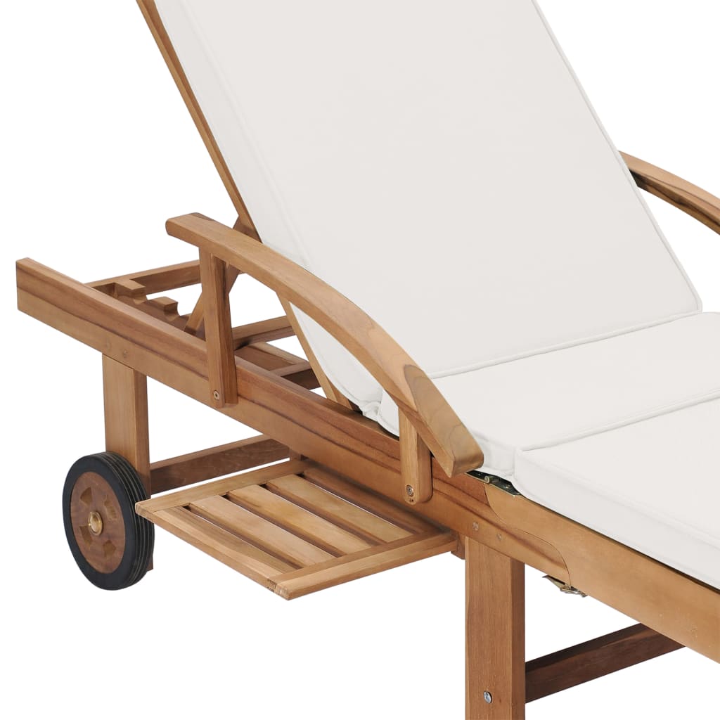 Sun loungers with cushions 2 pcs. Solid teak wood cream
