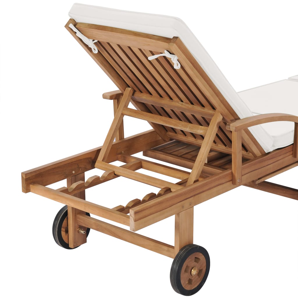 Sun loungers with cushions 2 pcs. Solid teak wood cream