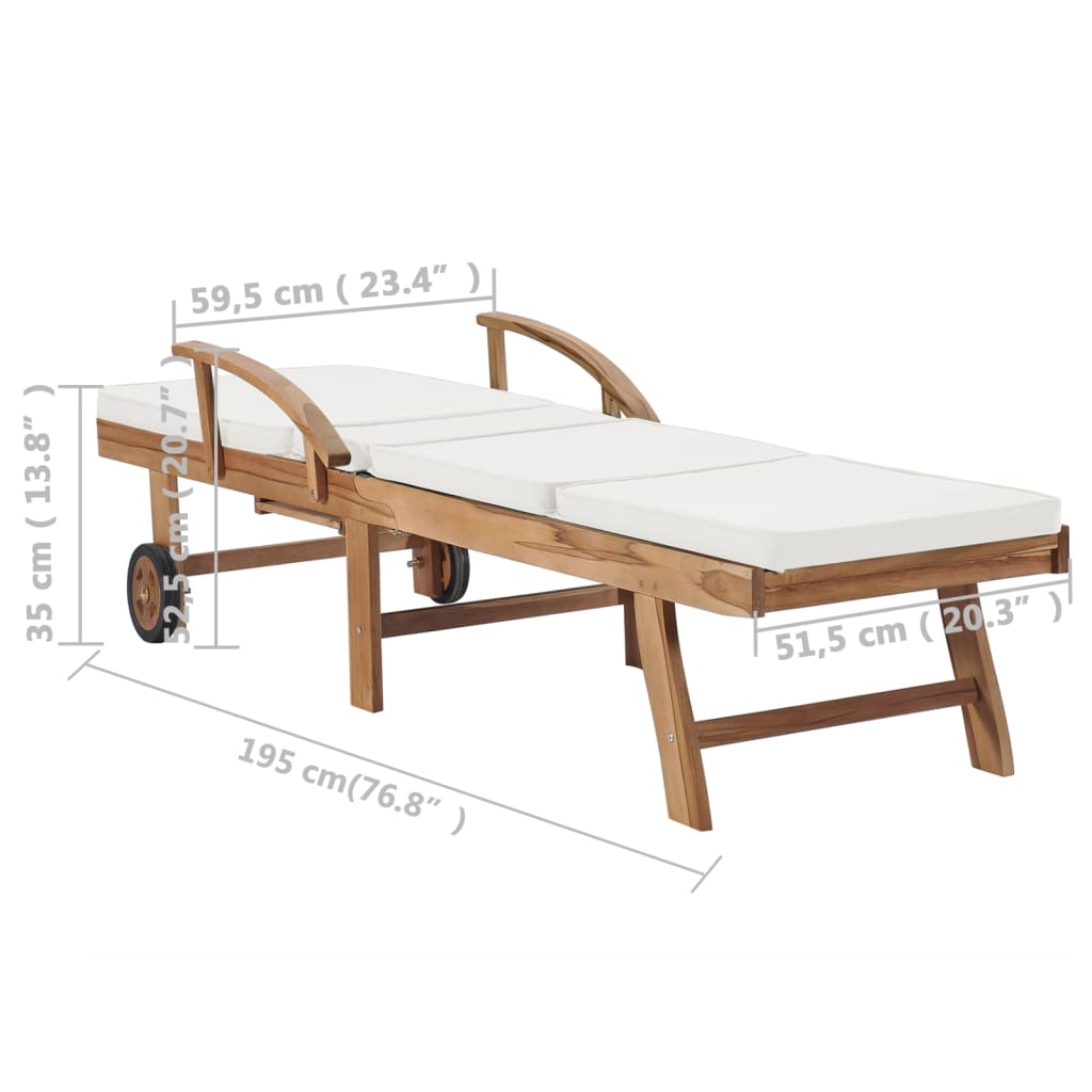 Sun loungers with cushions 2 pcs. Solid teak wood cream