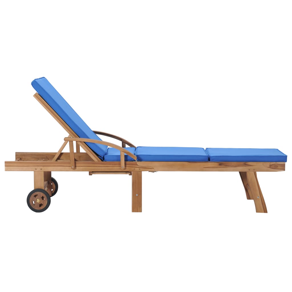 Sun loungers with cushions 2 pcs. Solid teak wood blue