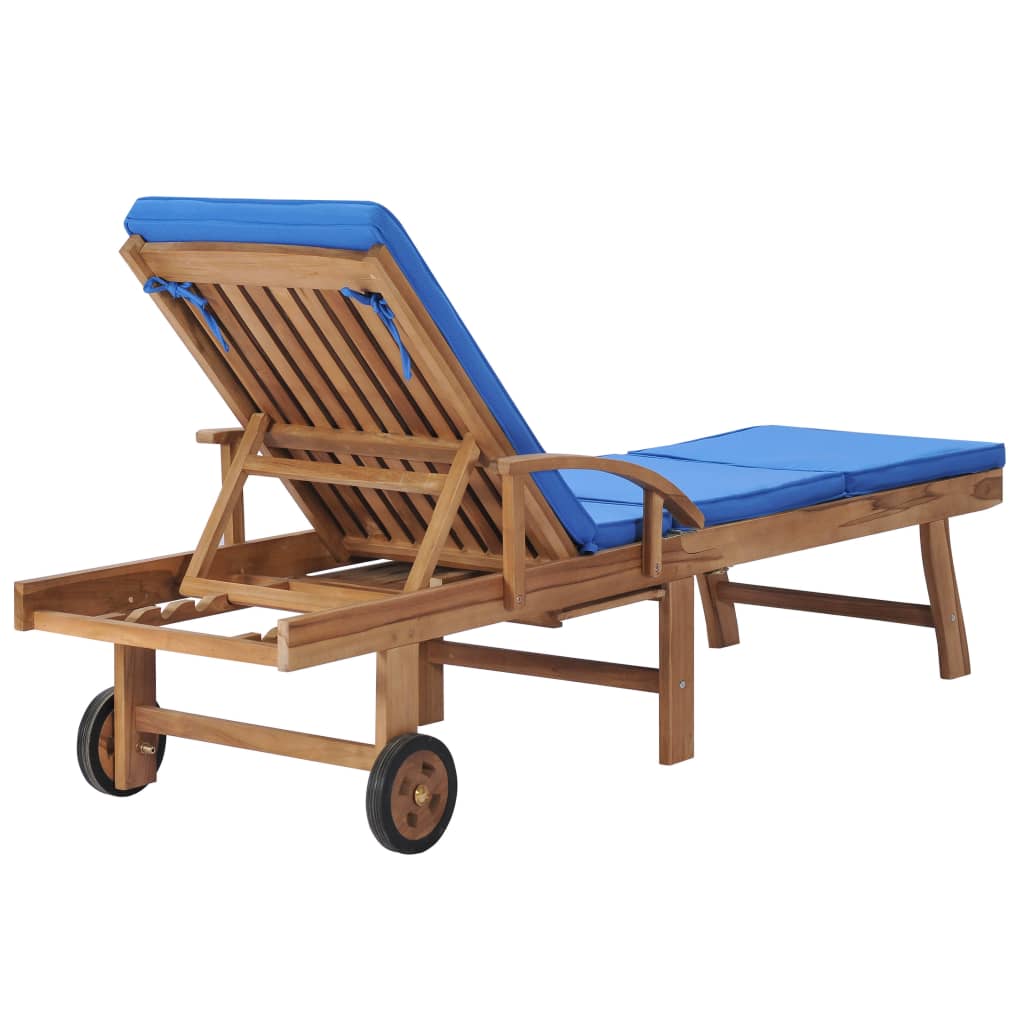Sun loungers with cushions 2 pcs. Solid teak wood blue