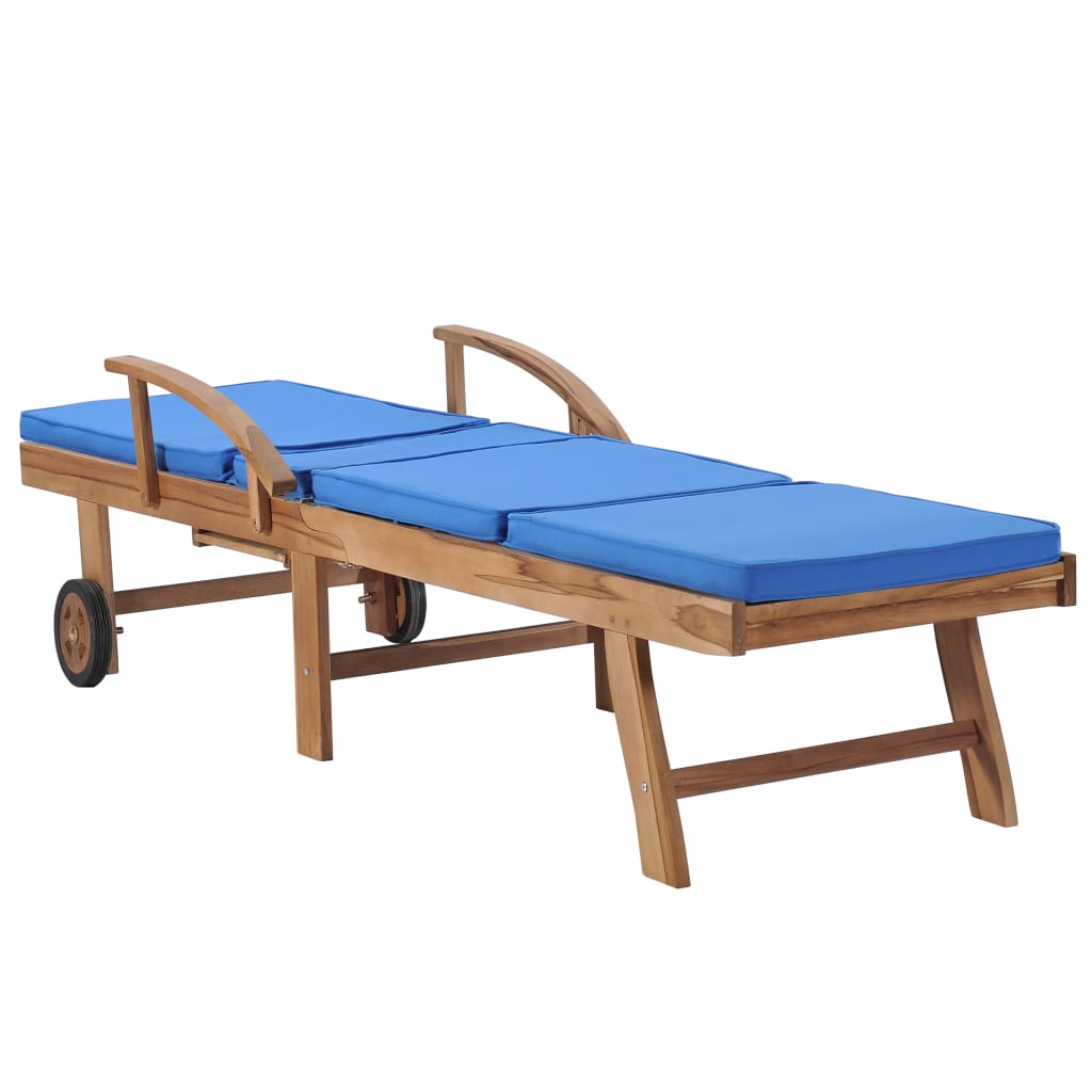 Sun loungers with cushions 2 pcs. Solid teak wood blue
