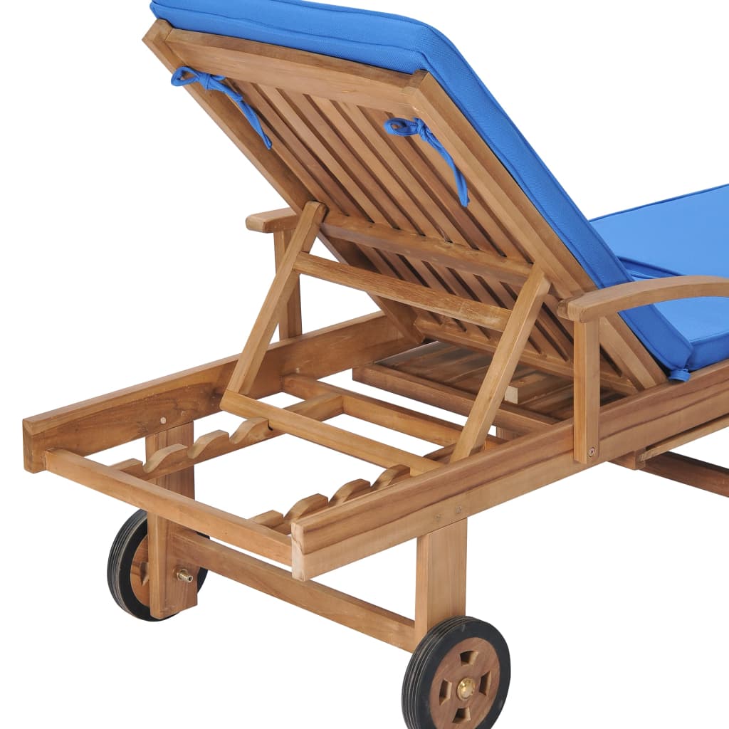 Sun loungers with cushions 2 pcs. Solid teak wood blue