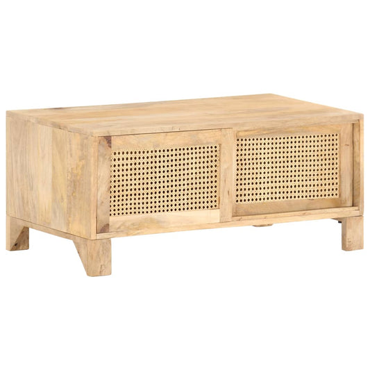 Couchtisch 90x50x40 cm Mango Massivholz und Rohrgeflecht