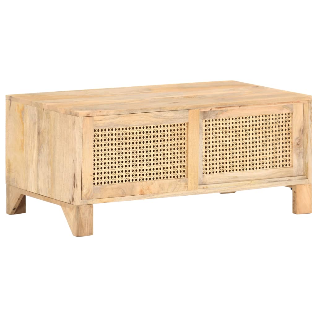 Couchtisch 90x50x40 cm Mango Massivholz und Rohrgeflecht