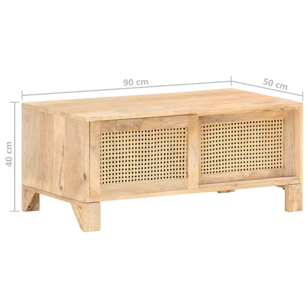 Couchtisch 90x50x40 cm Mango Massivholz und Rohrgeflecht