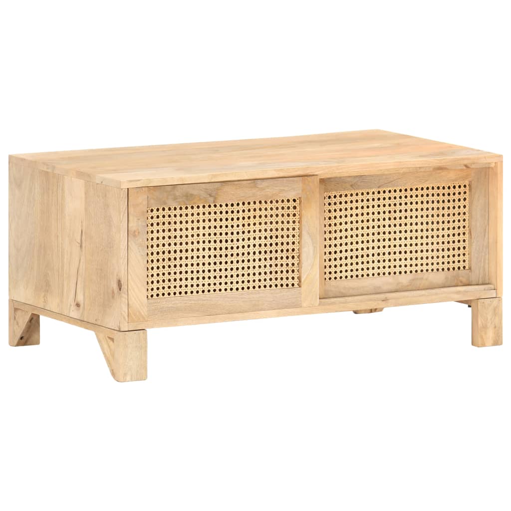 Couchtisch 90x50x40 cm Mango Massivholz und Rohrgeflecht