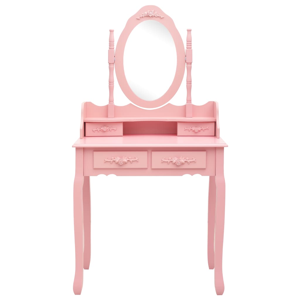 Schminktisch-Set mit Hocker Rosa 75x69x140 cm Paulownia-Holz