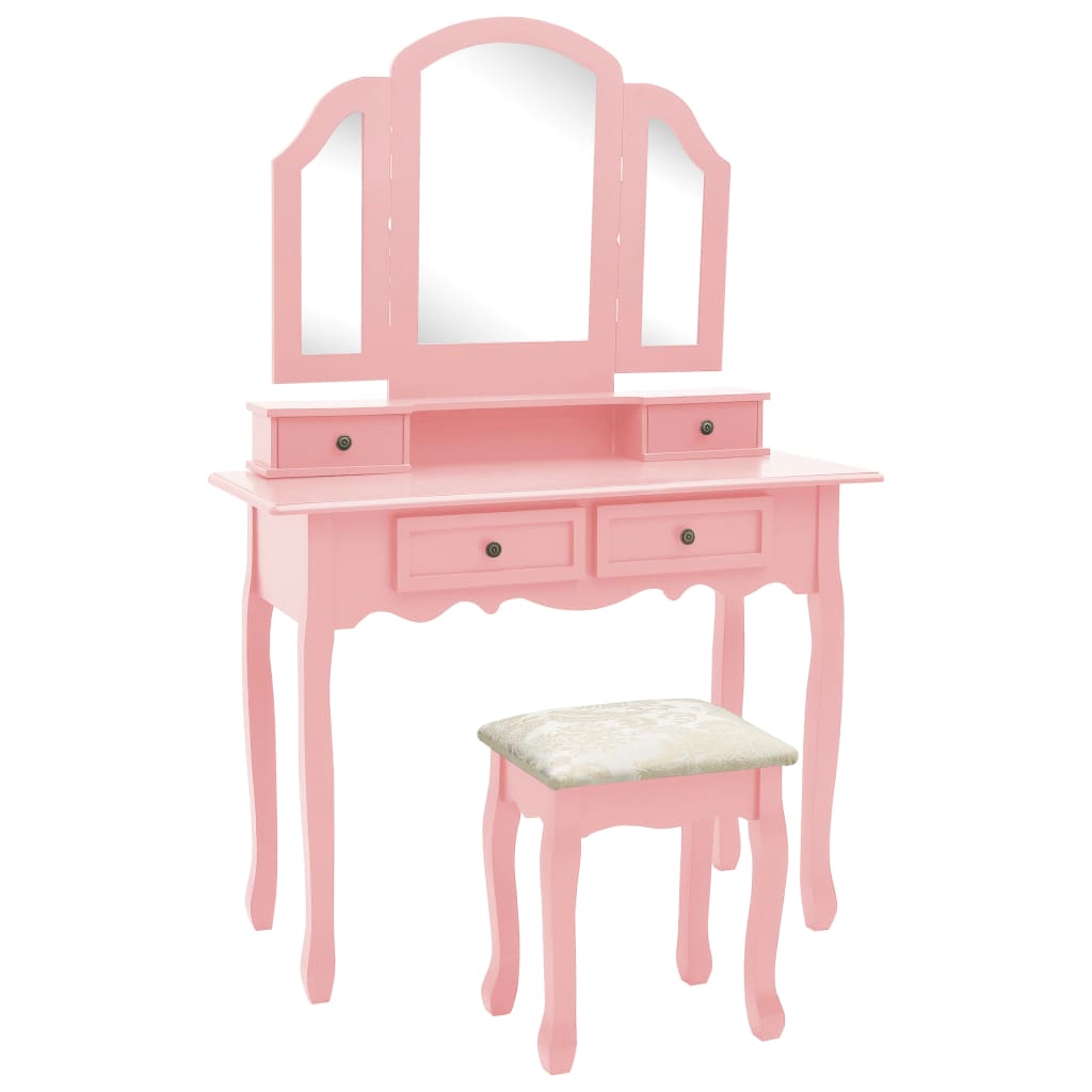 Schminktisch-Set mit Hocker Rosa 100x40x146 cm Paulownia-Holz
