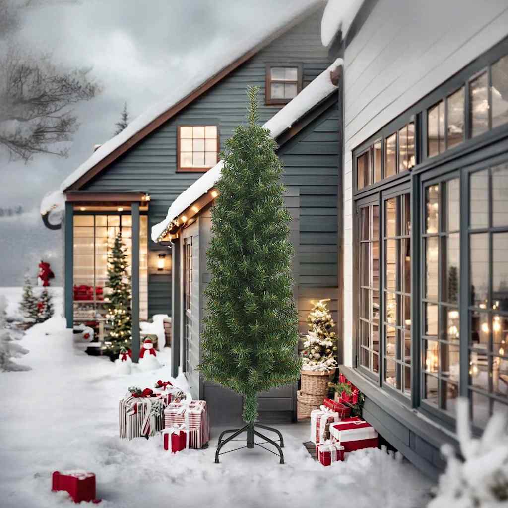 Künstlicher Weihnachtsbaum Schlank mit Ständer Grün 240 cm PVC
