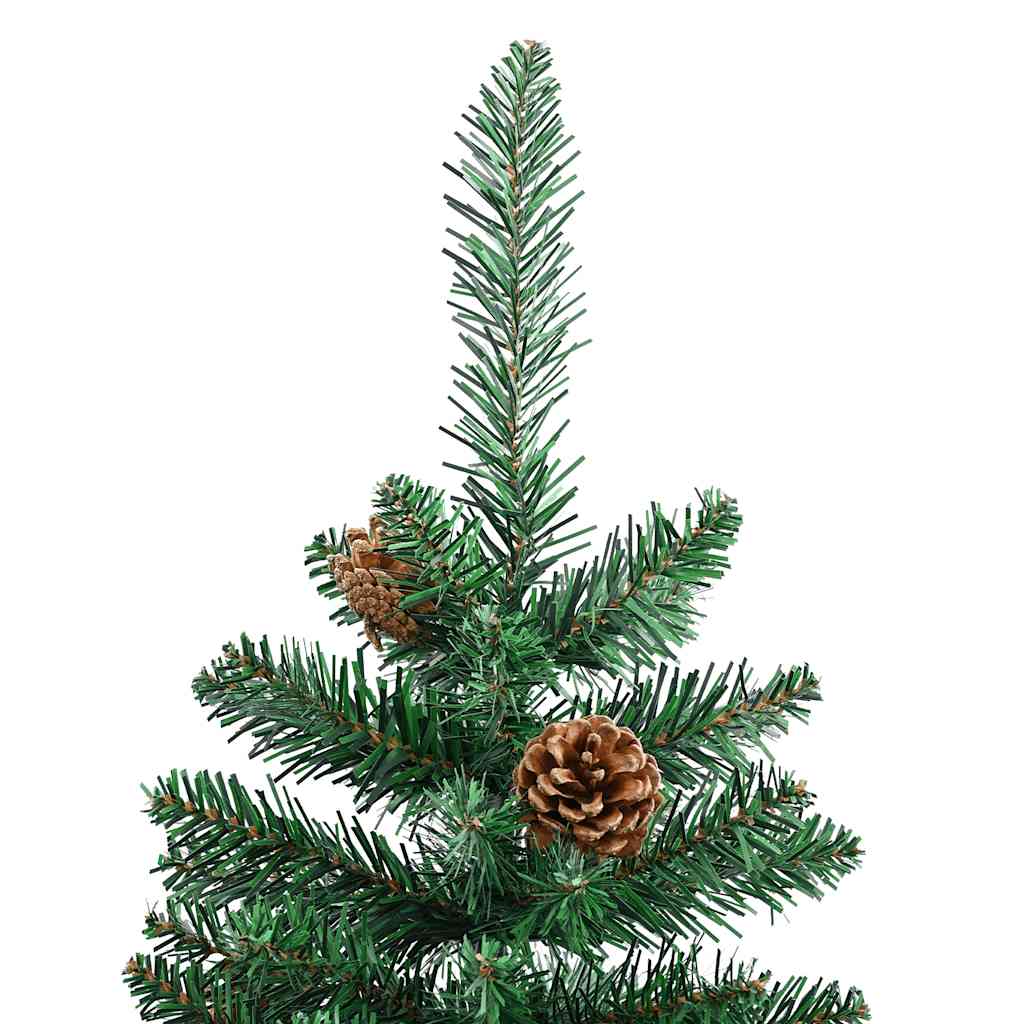 Weihnachtsbaum Schlank mit Echtholz und Zapfen Grün 180 cm PVC